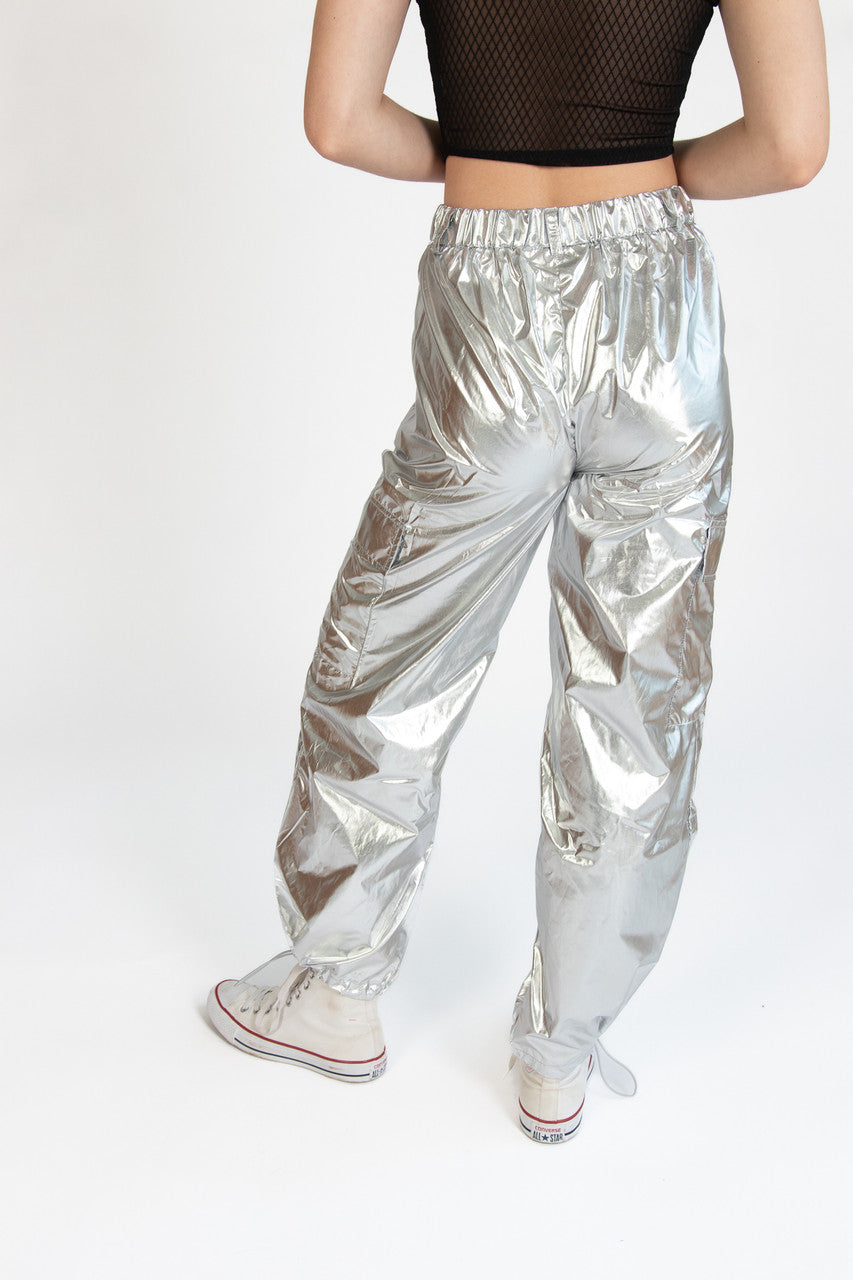 Silver Metallic Parachute Pants