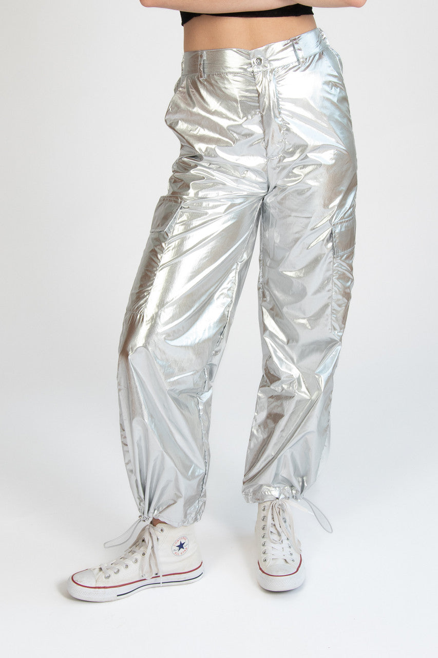 Silver Metallic Parachute Pants