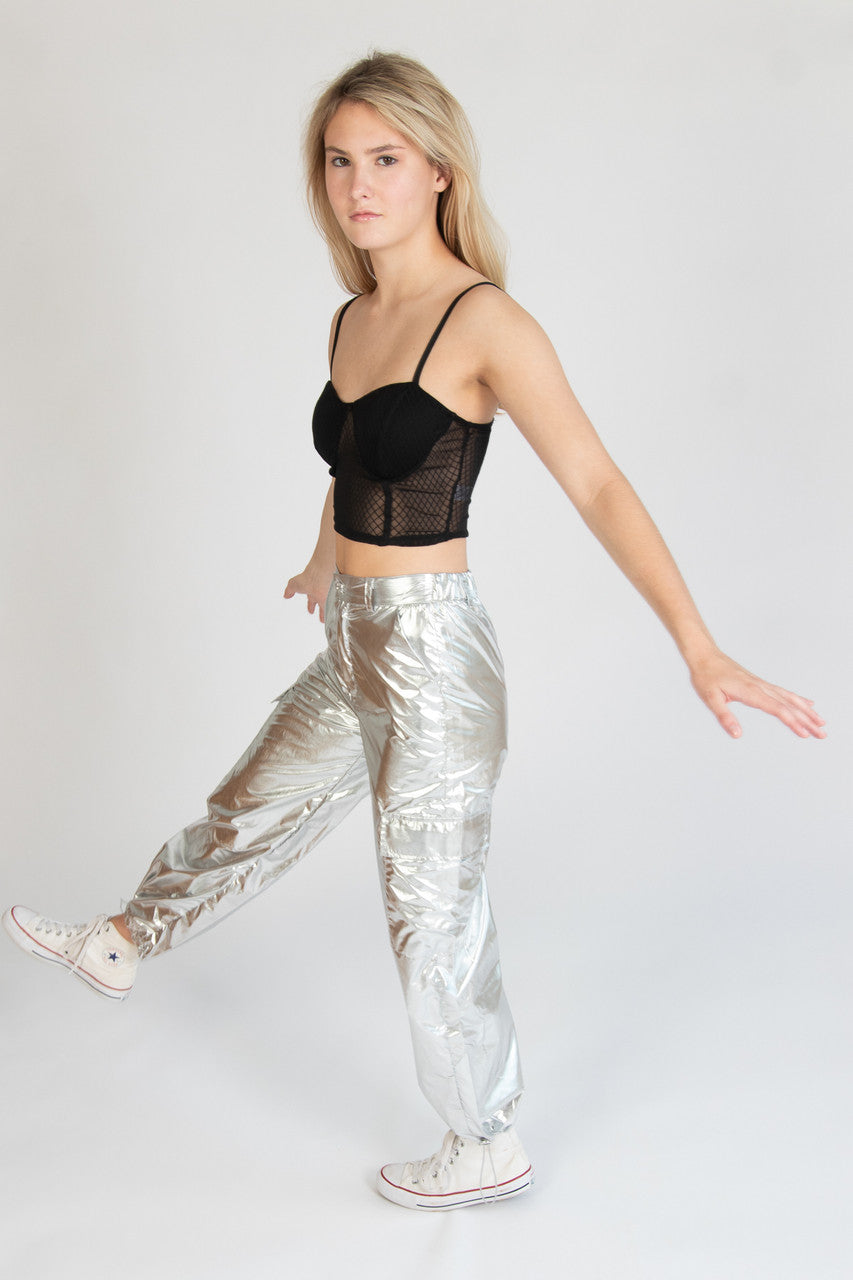 Silver Metallic Parachute Pants