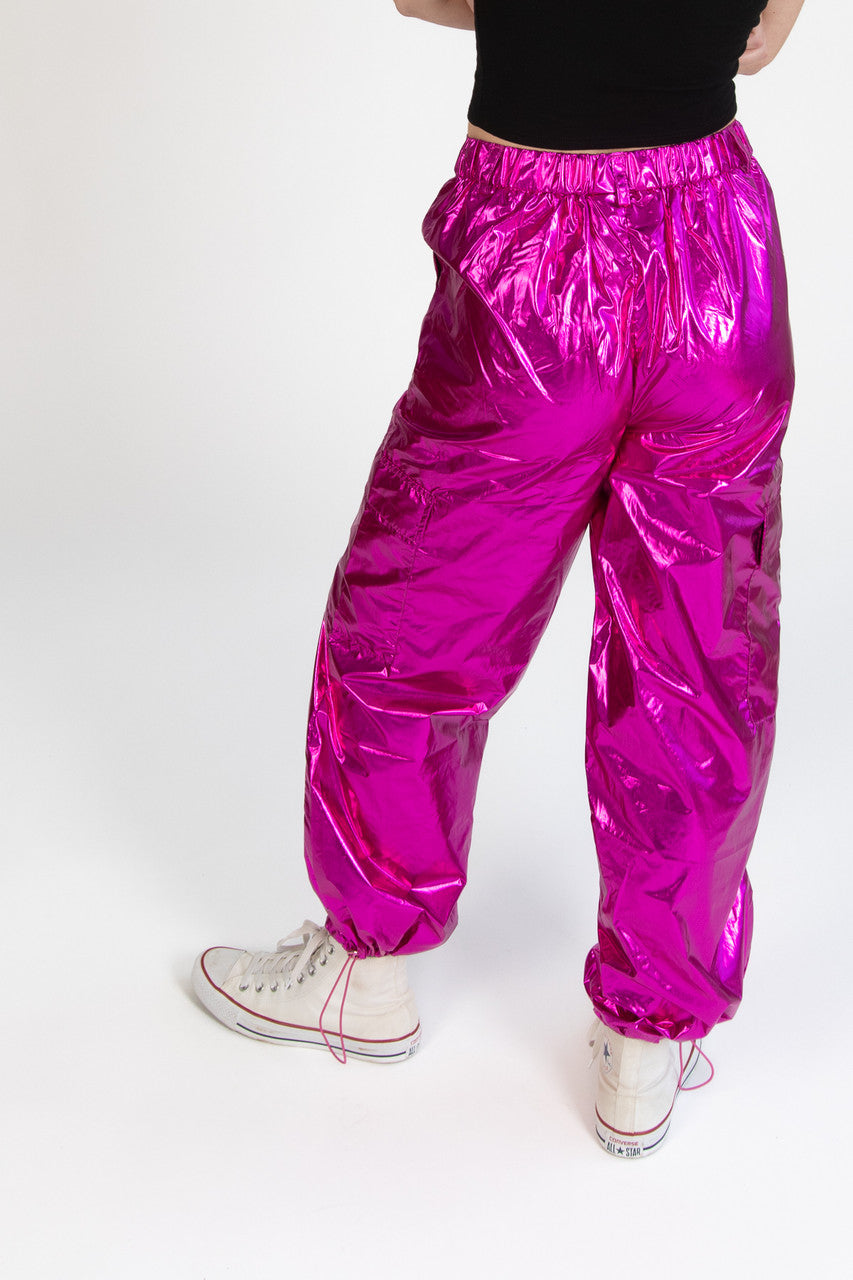 Fuchsia Metallic Parachute Pants