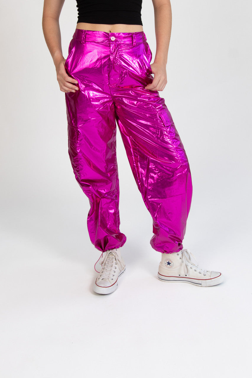 Fuchsia Metallic Parachute Pants