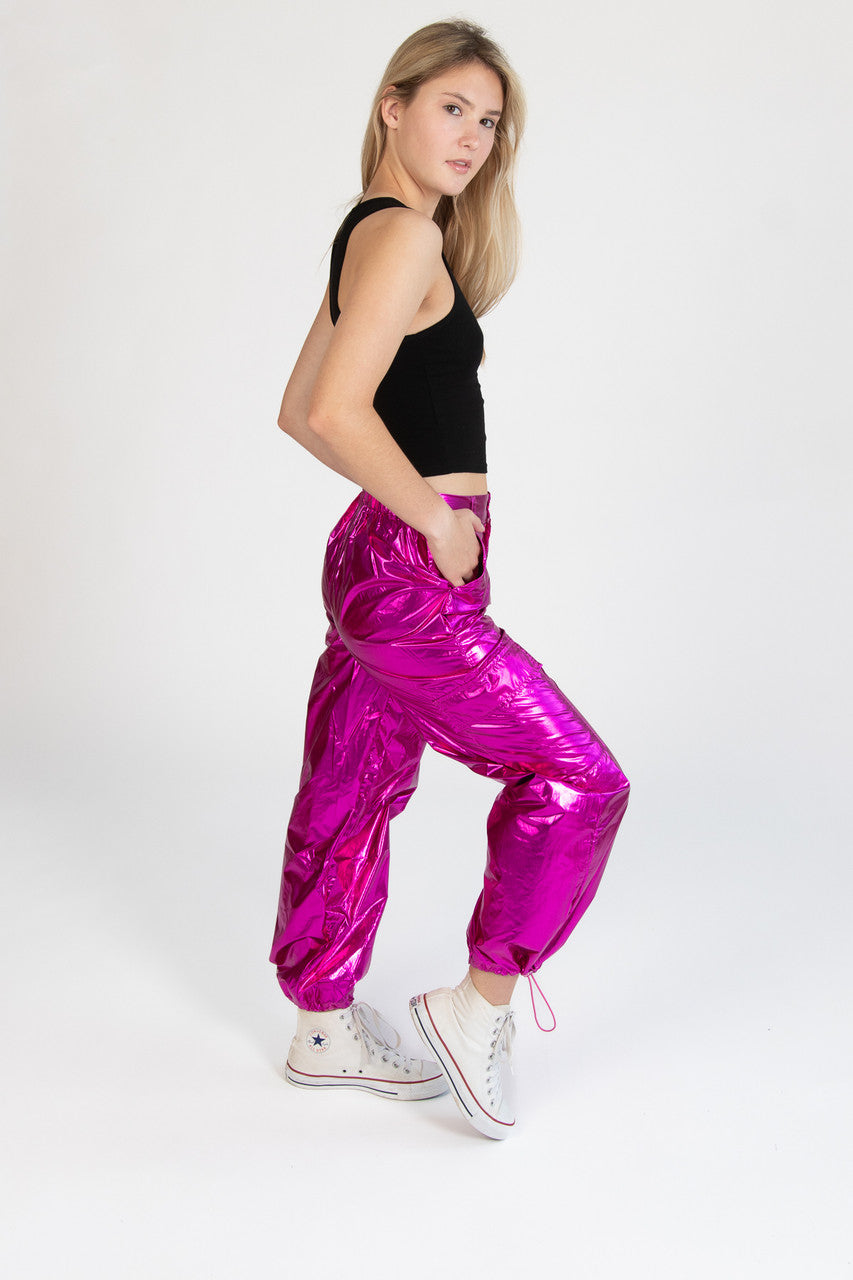 Fuchsia Metallic Parachute Pants