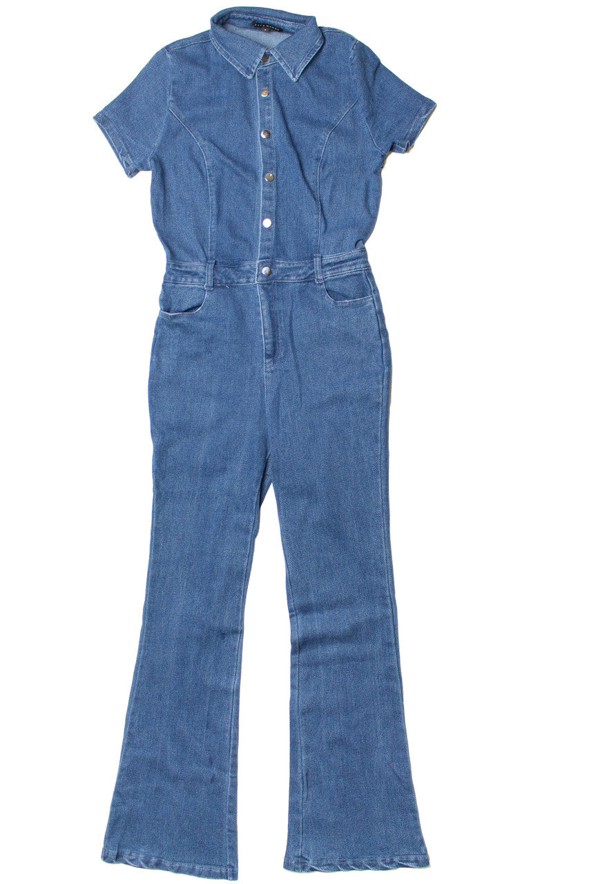 Denim Flare Snap Up Jumpsuit