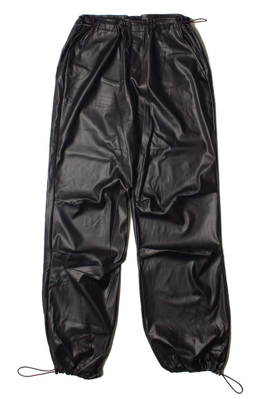 Pleather Drawstring Parachute Pants