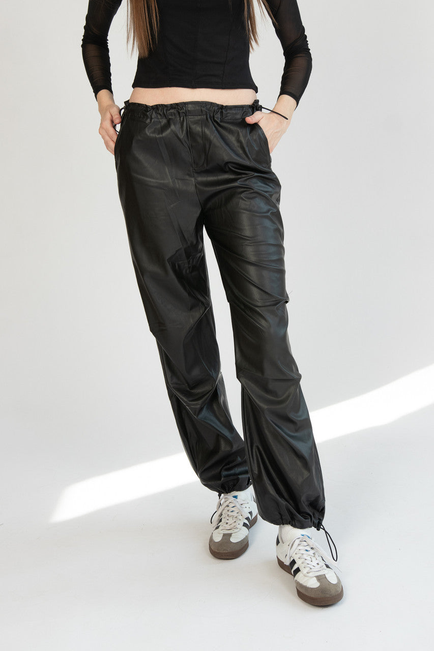 Pleather Drawstring Parachute Pants