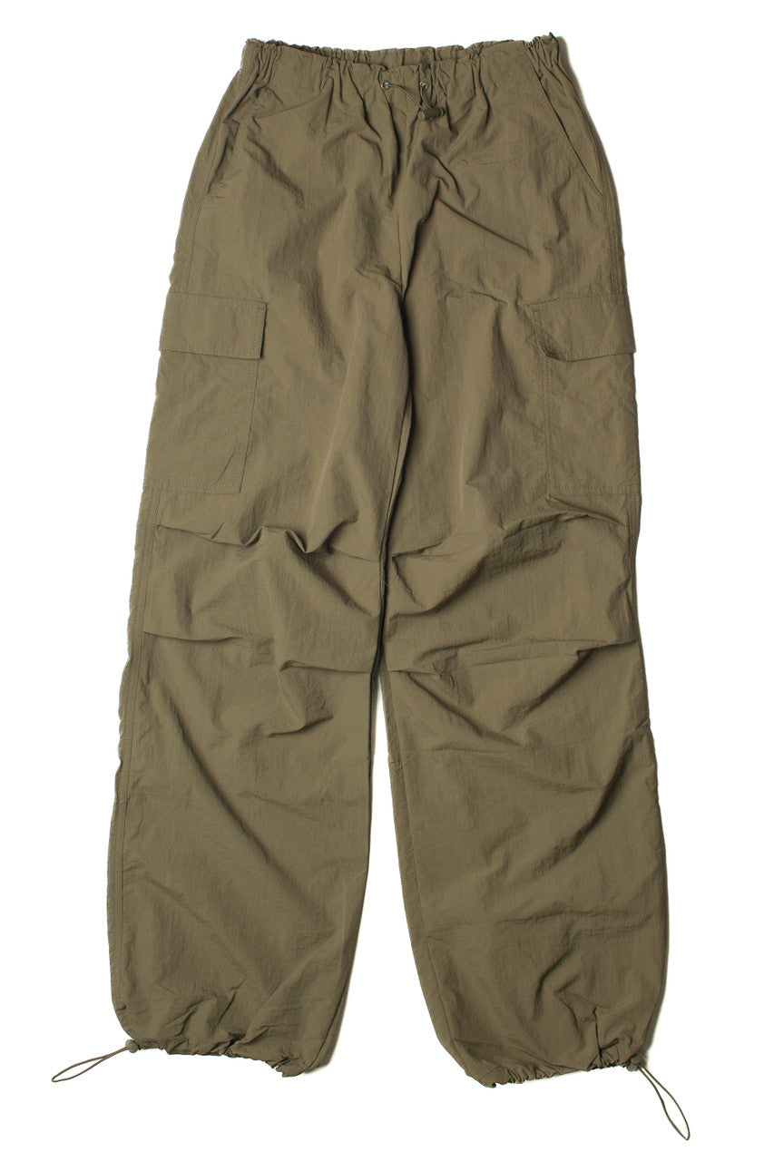 Olive Drawstring Cargo Parachute Pants