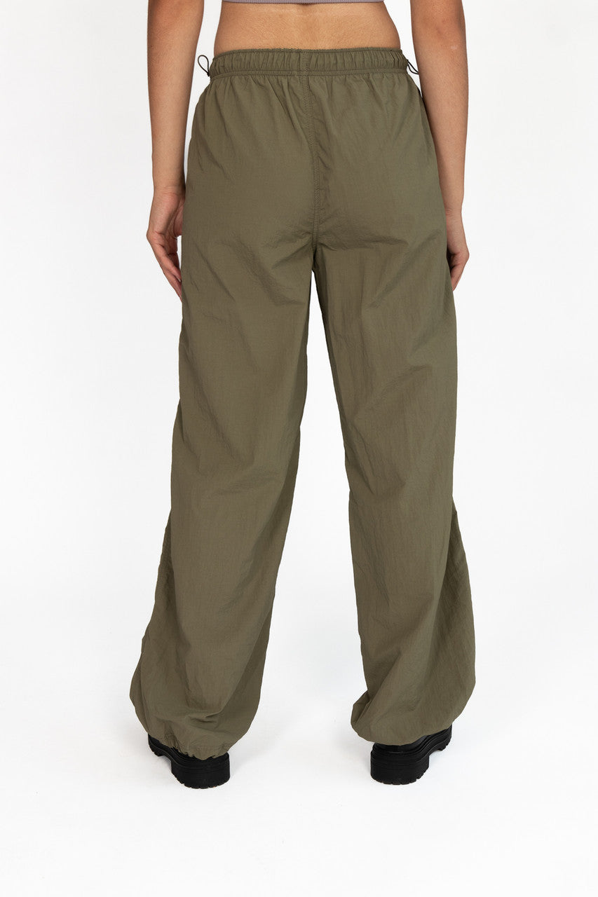 Olive Drawstring Cargo Parachute Pants