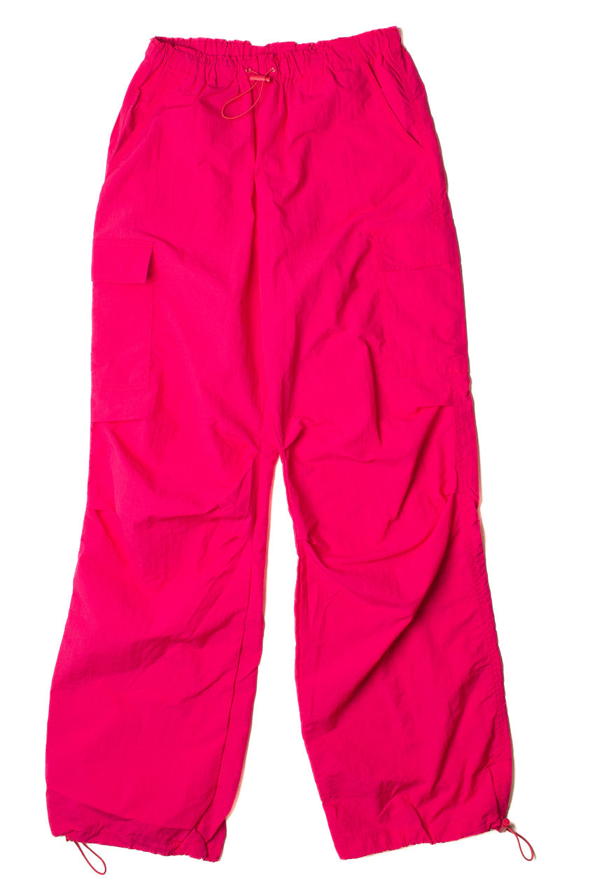 Hot Pink Drawstring Cargo Parachute Pants