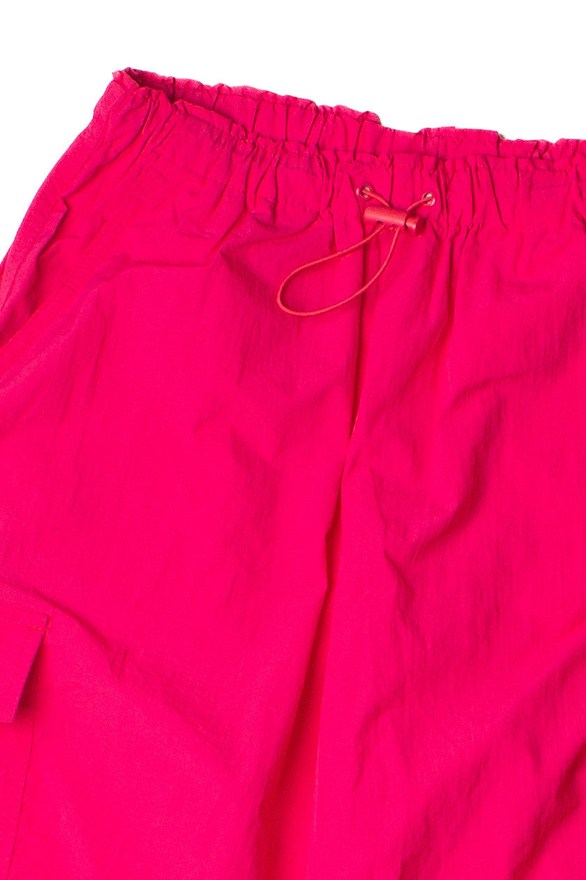 Hot Pink Drawstring Cargo Parachute Pants
