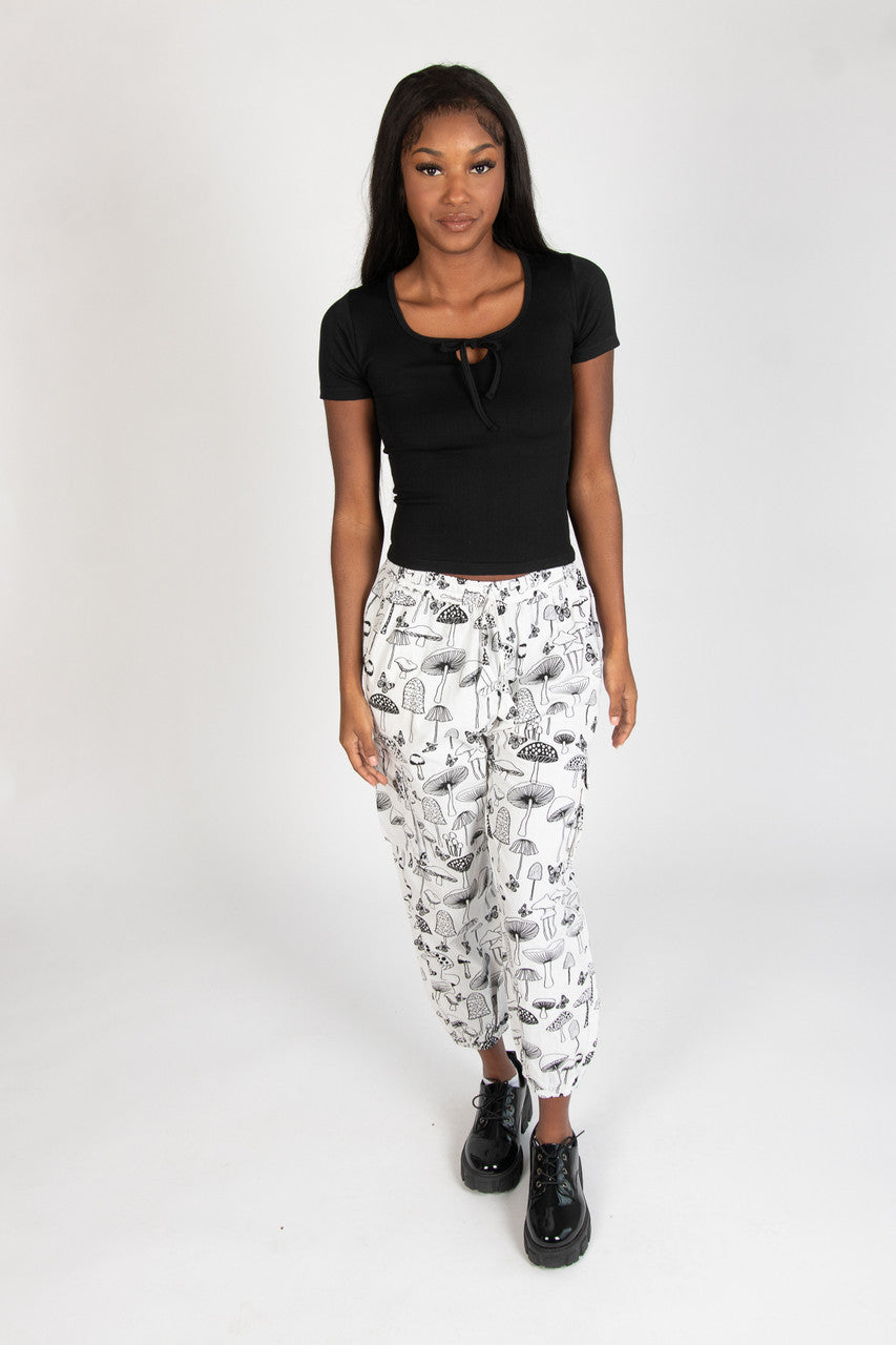 Black & White Mushroom Print Joggers