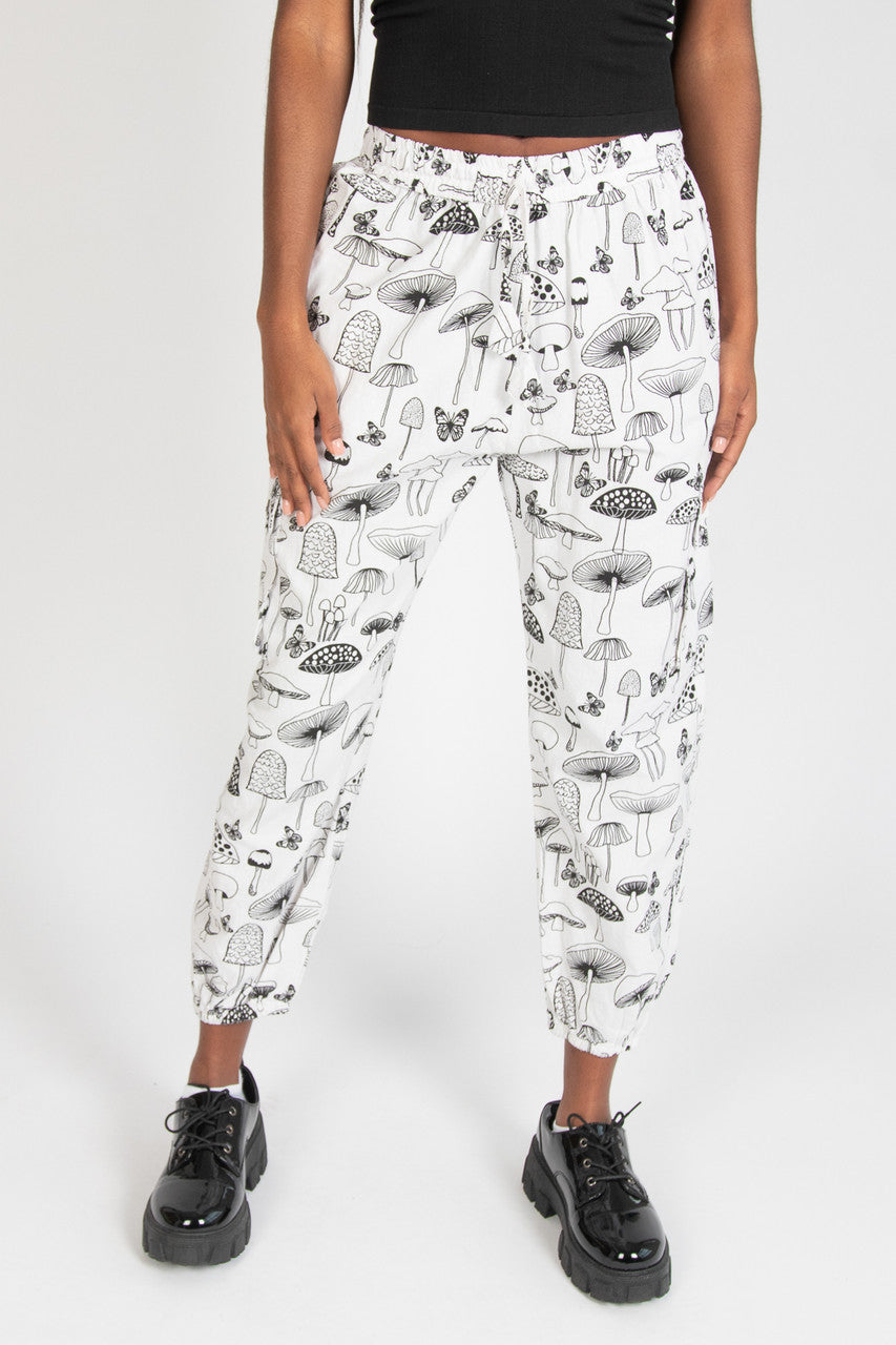 Black & White Mushroom Print Joggers