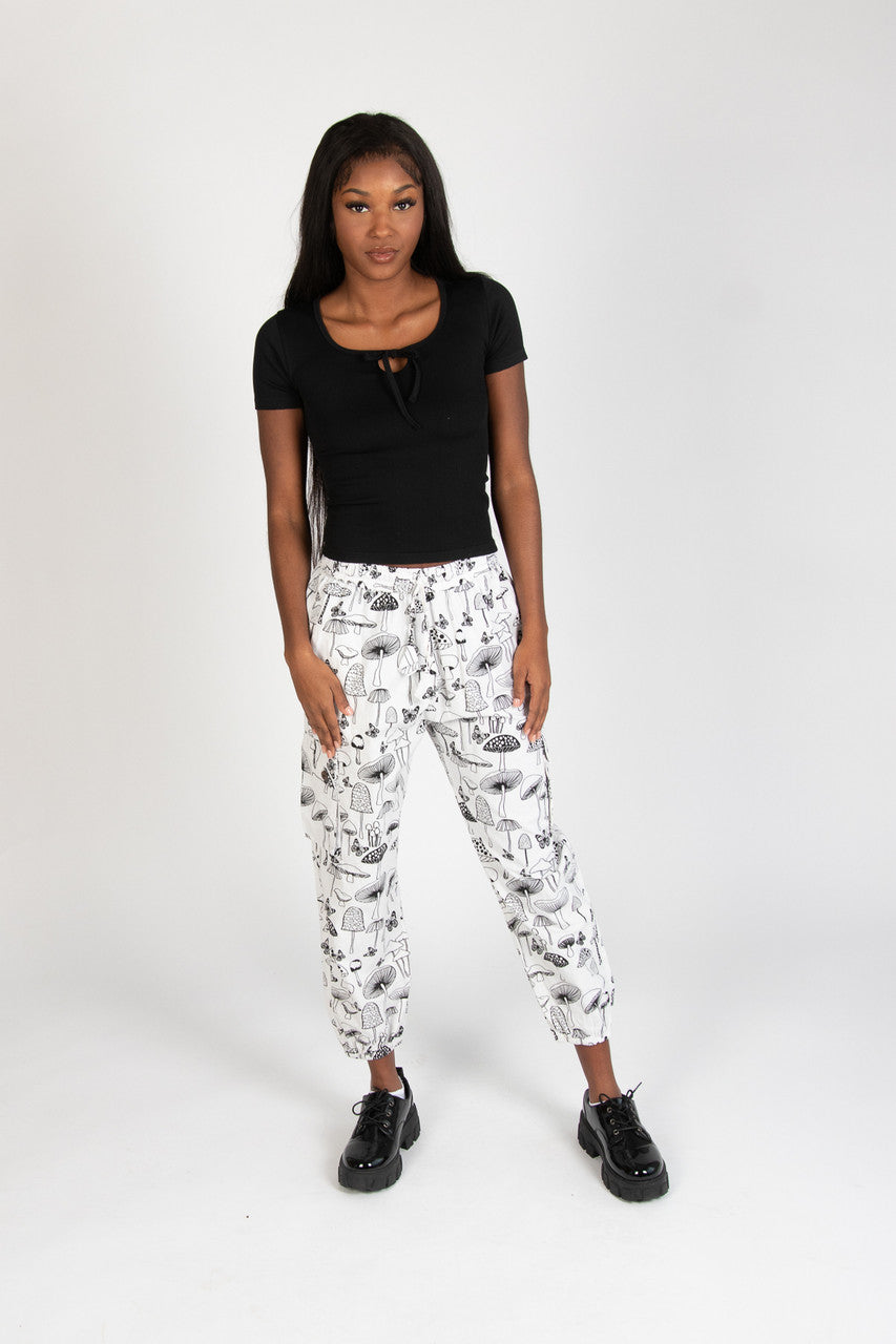 Black & White Mushroom Print Joggers