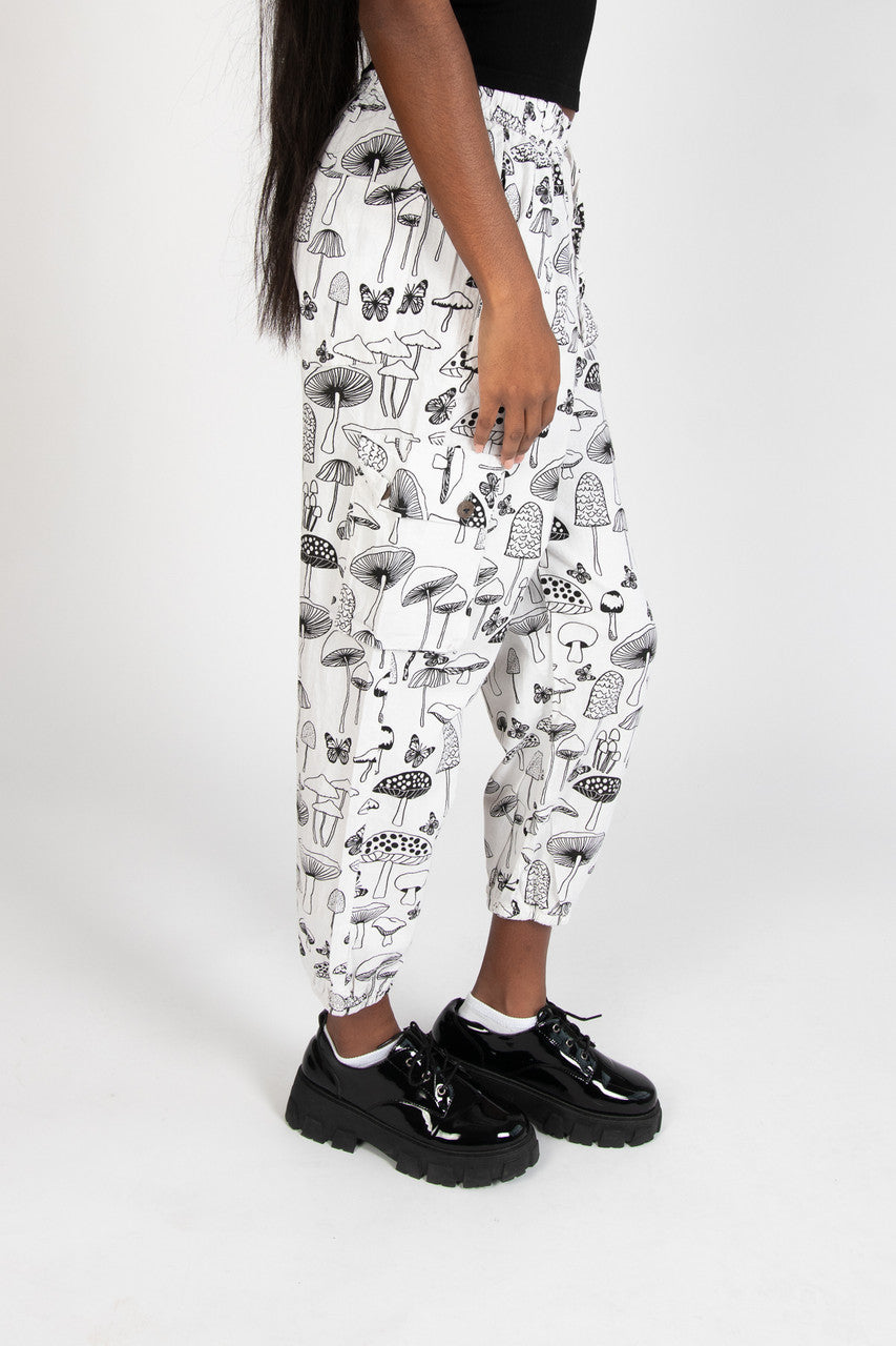 Black & White Mushroom Print Joggers