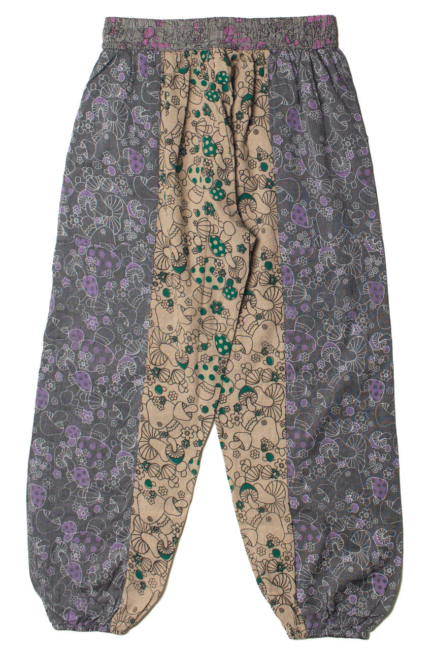 Gray Mushroom Floral Patchwork Joggers