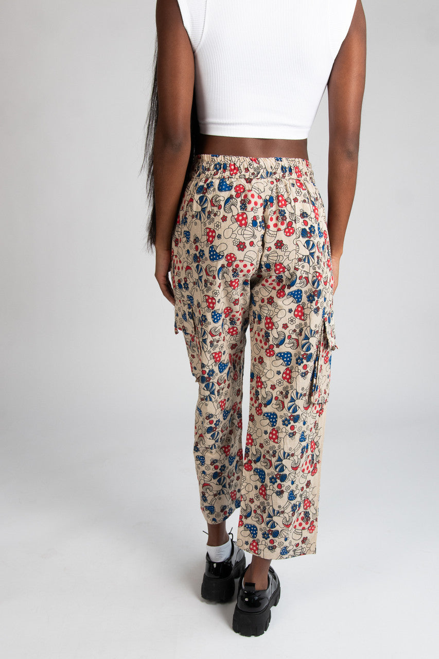 Red & Blue Mushroom Floral Cargo Pants