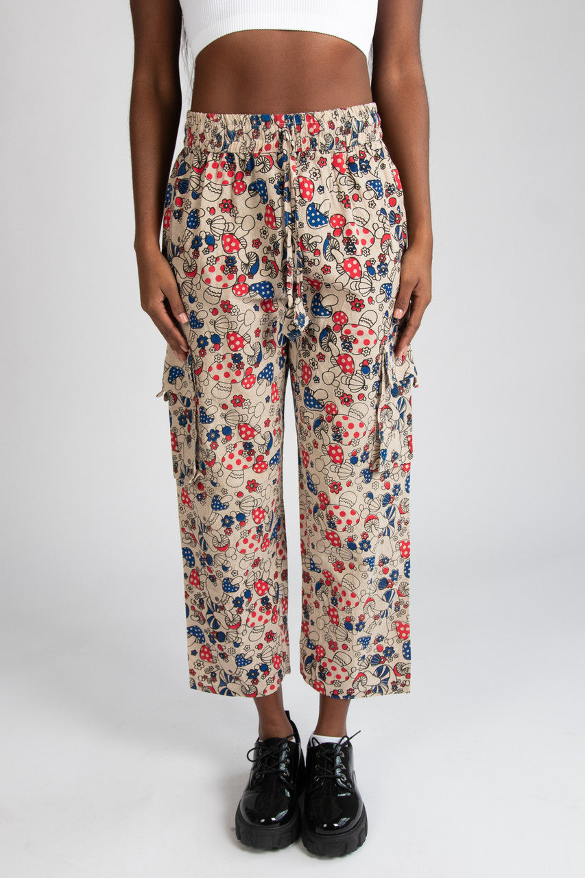 Red & Blue Mushroom Floral Cargo Pants