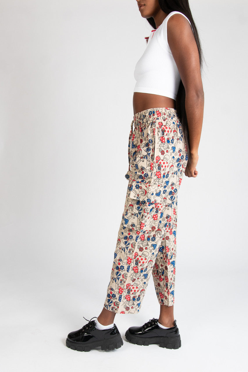 Red & Blue Mushroom Floral Cargo Pants