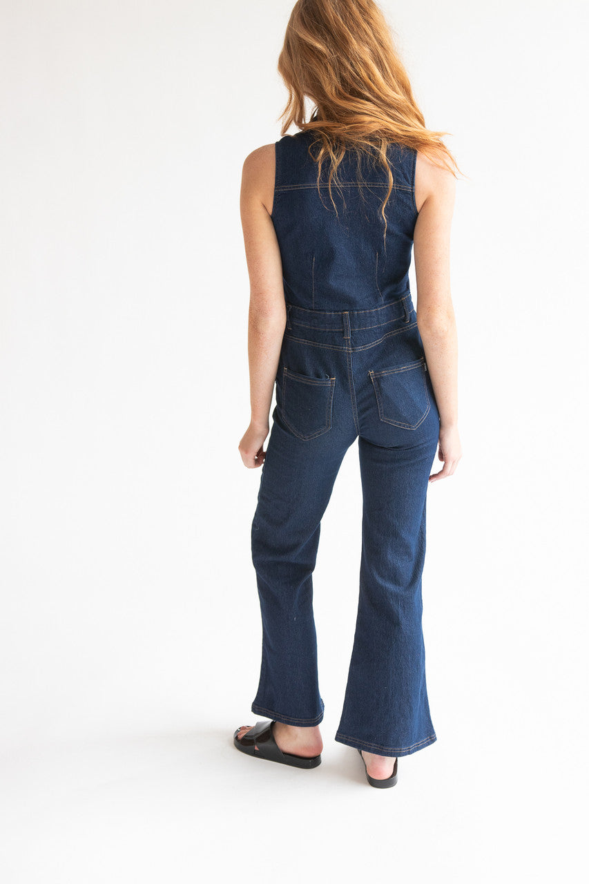 Flare Zip Denim Jumpsuit