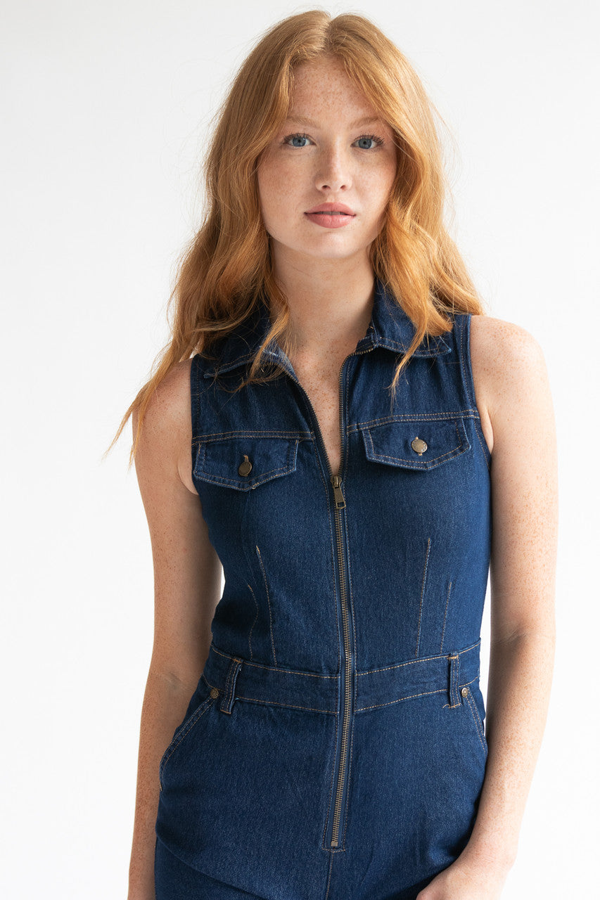 Flare Zip Denim Jumpsuit