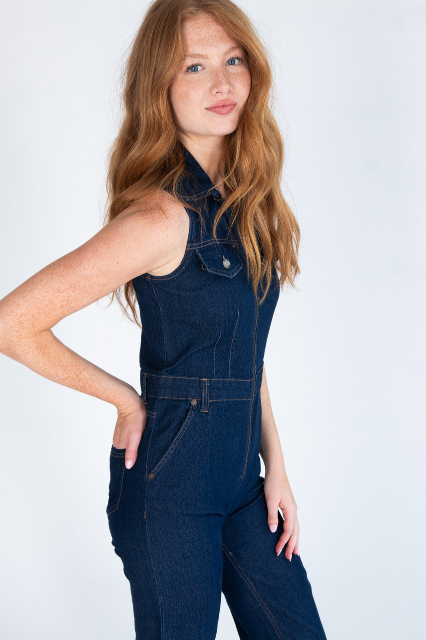 Flare Zip Denim Jumpsuit
