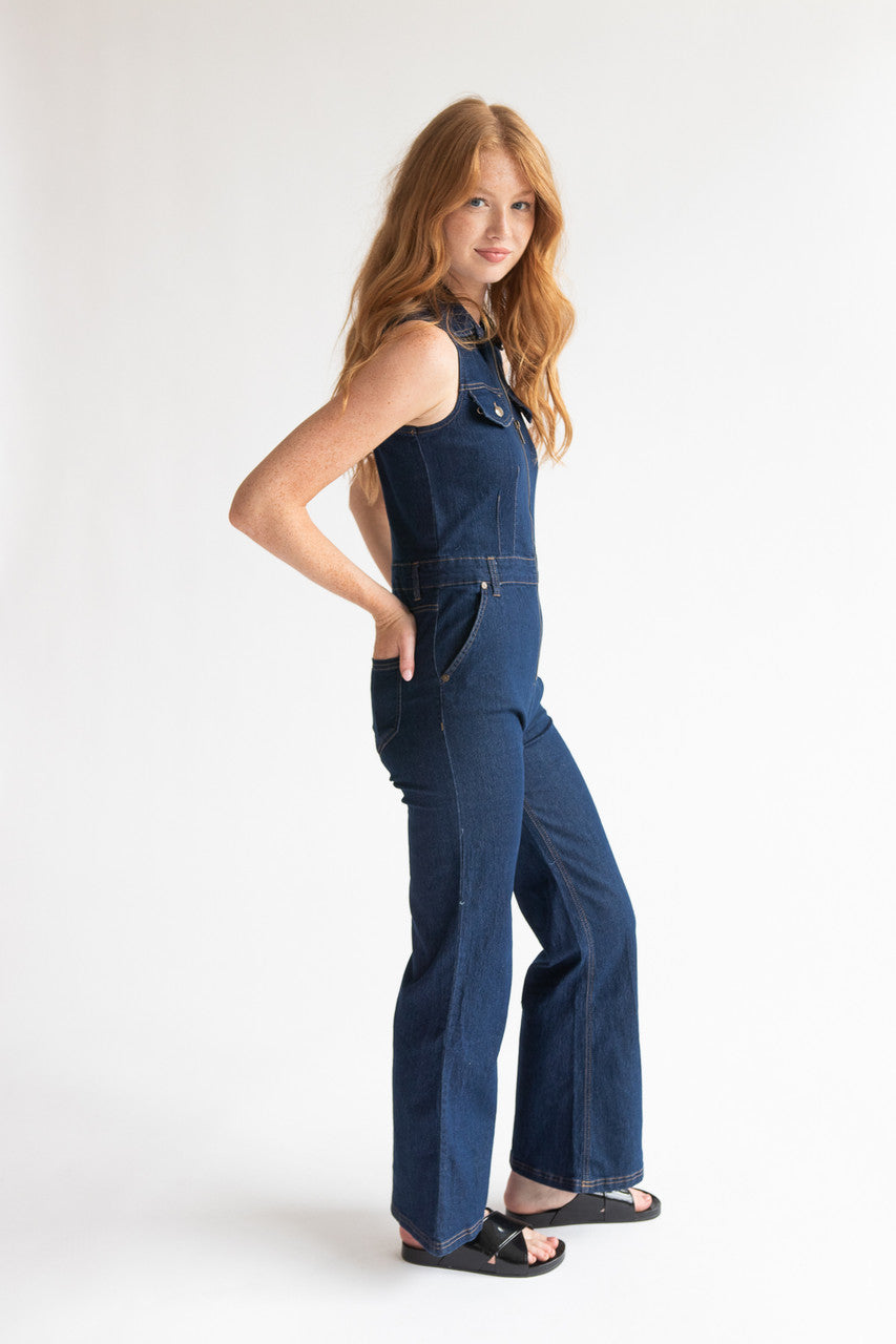Flare Zip Denim Jumpsuit
