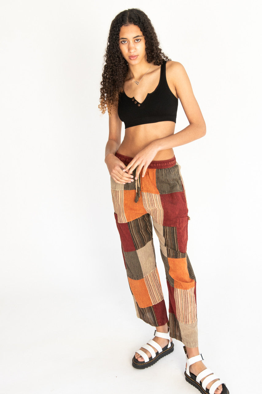 Rust Striped Patchwork Pants