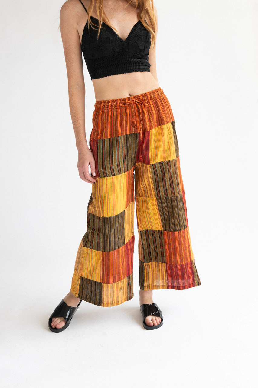Orange Striped Wide Leg Patchwork Pants