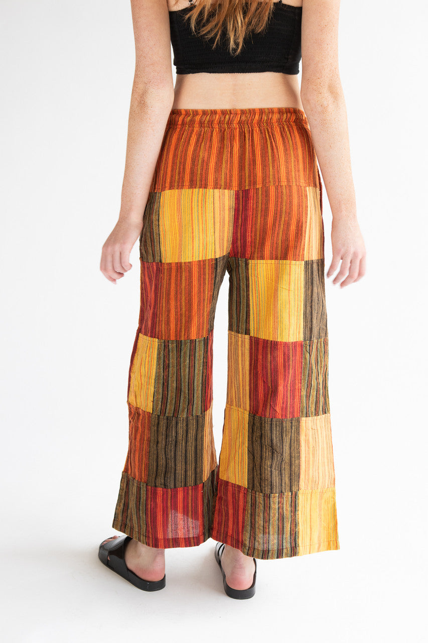 Orange Striped Wide Leg Patchwork Pants