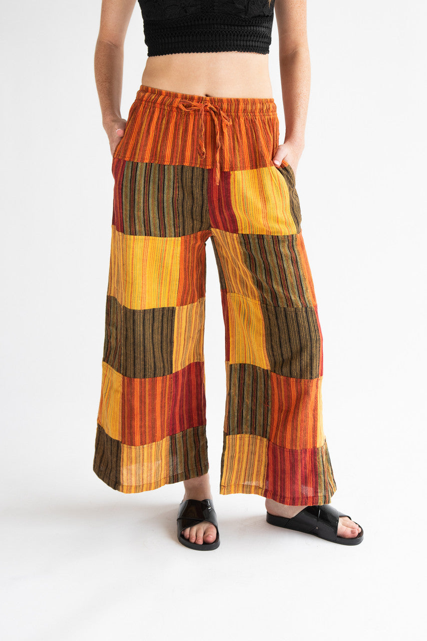 Orange Striped Wide Leg Patchwork Pants