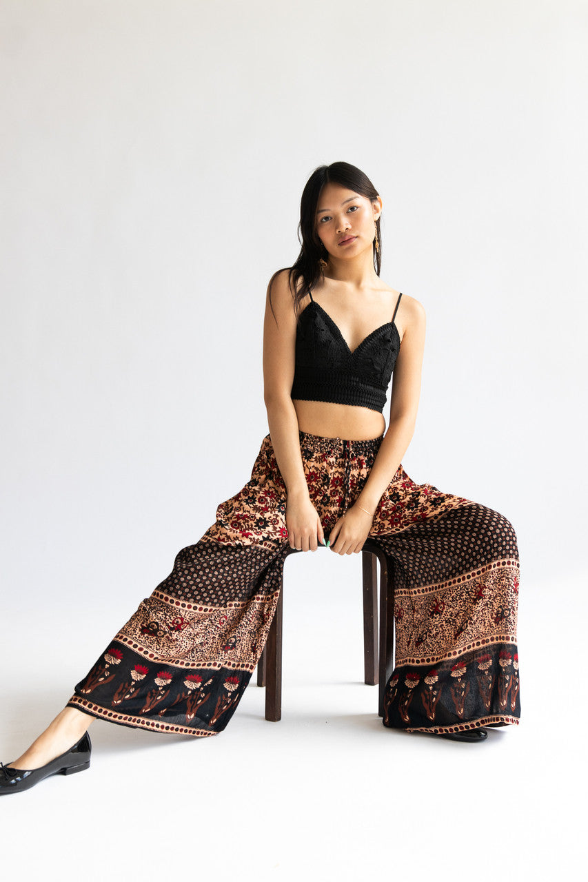Border Print Wide Leg Pants