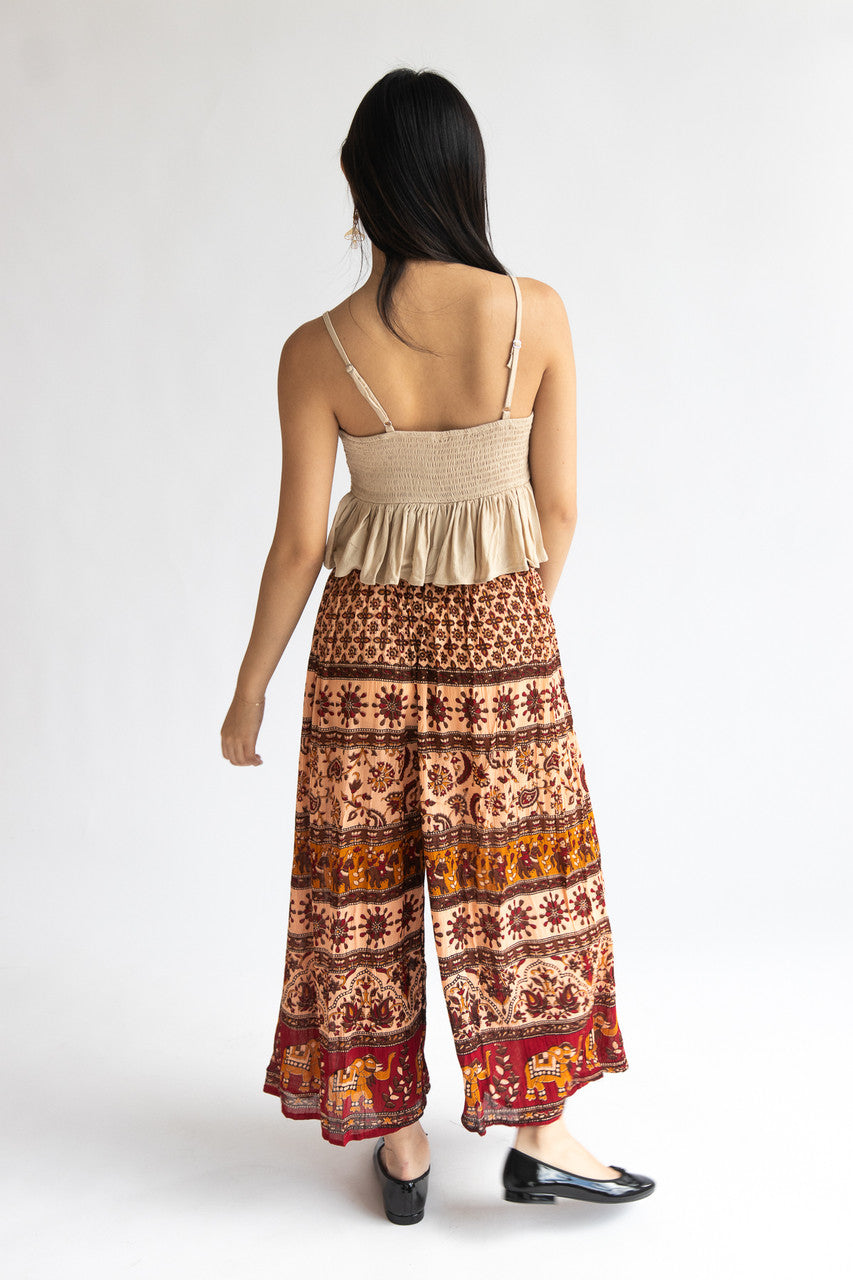 Border Print Wide Leg Pants