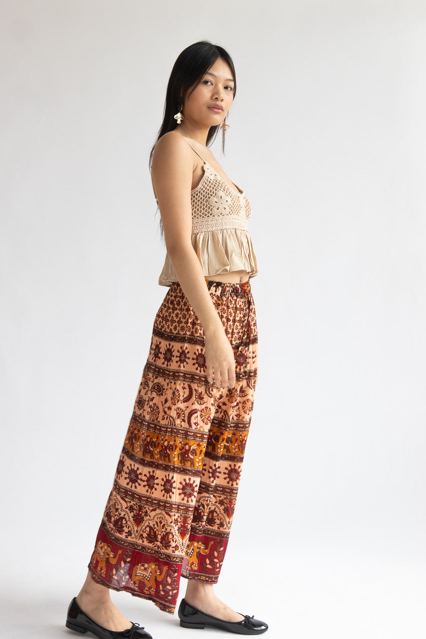 Border Print Wide Leg Pants