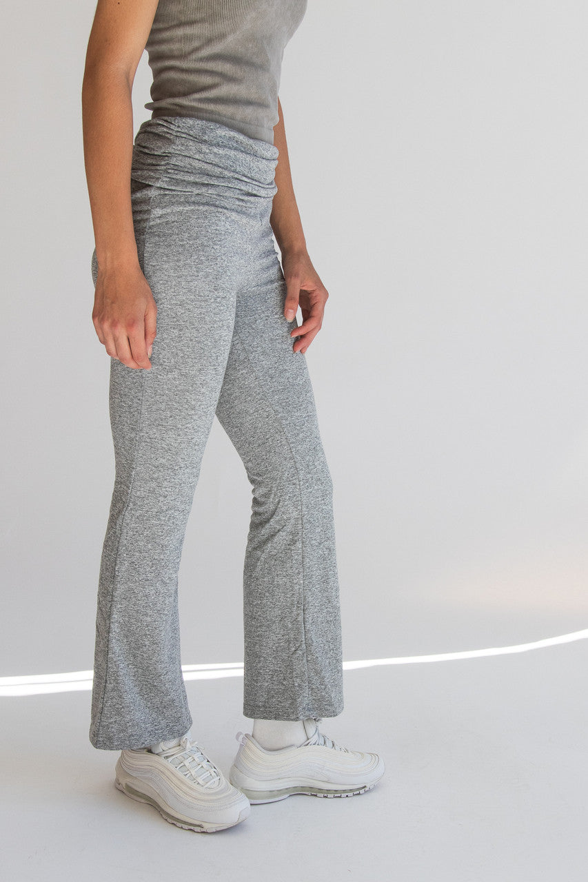 Fold Over Ruched Waistband Flare Leggings