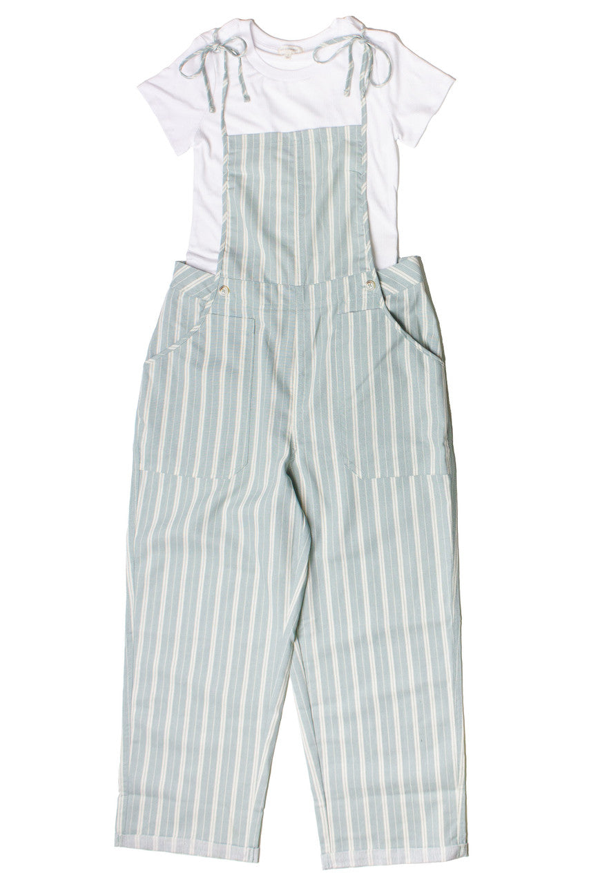Two Piece Striped Overalls With Tee Set