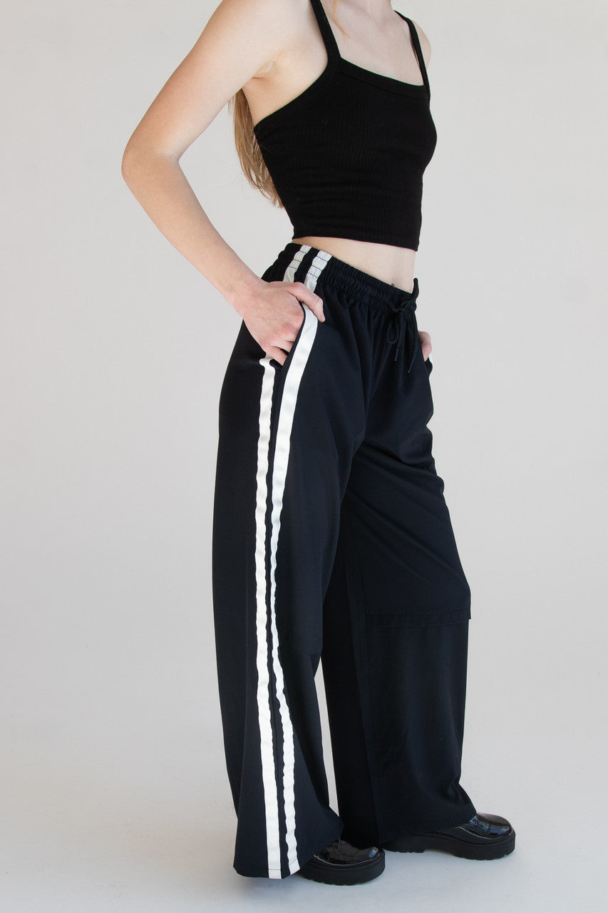 Wide Leg Side Stripe Track Pants