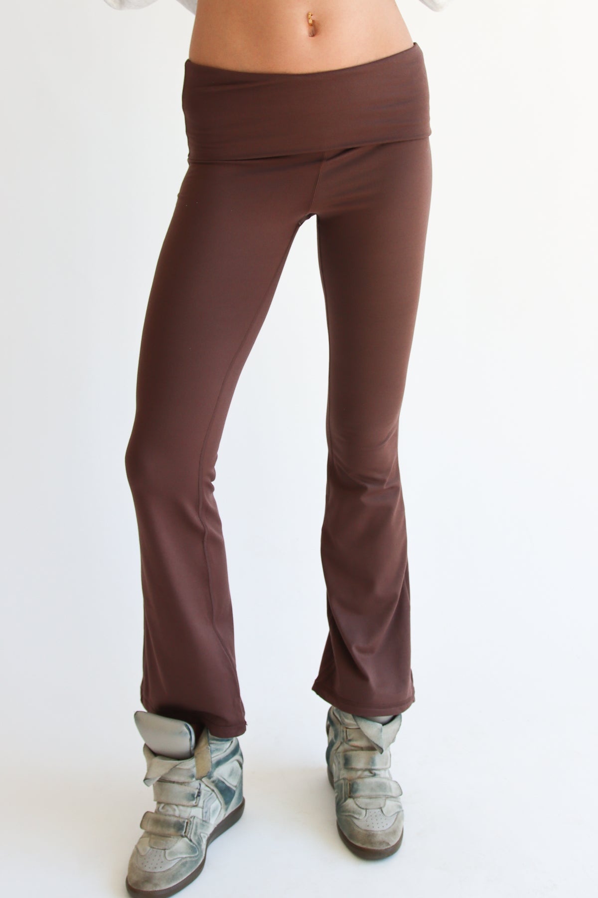 Foldover Flare Fleece Leggings Brown