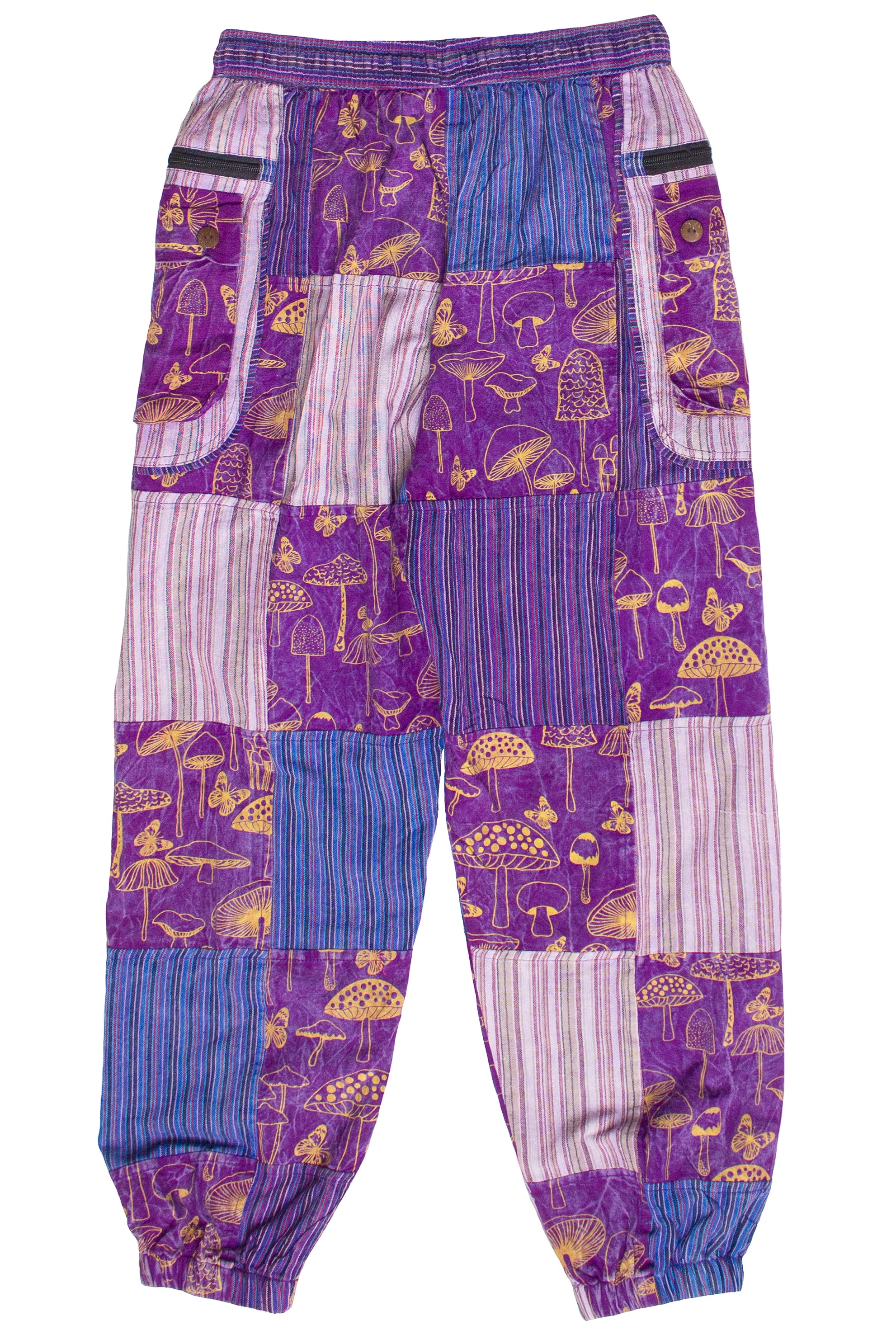 Mushroom Stripe Pocket Patchwork Joggers - Purple