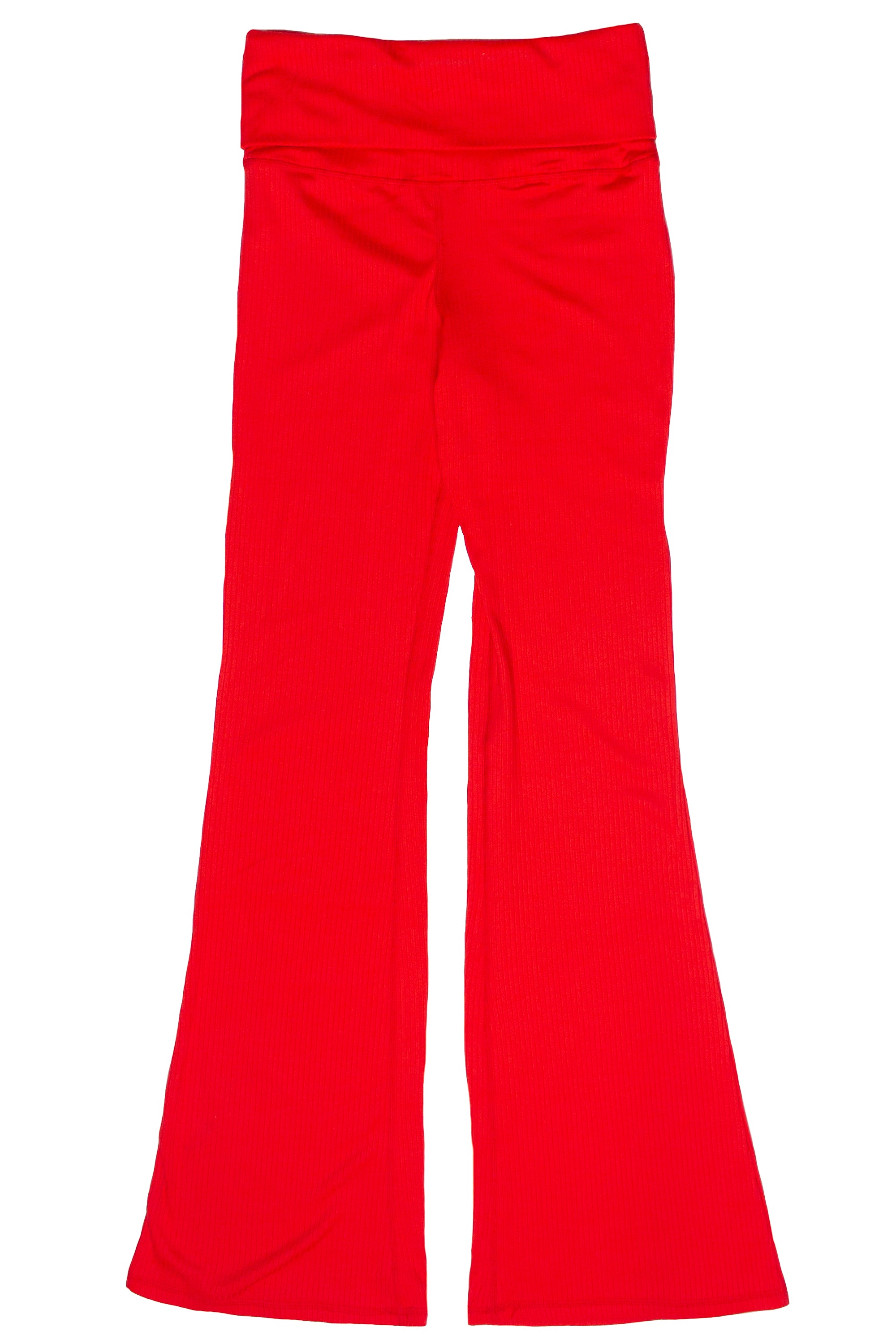 Ribbed Lightweight Fleece Lined Flare Leggings - Red