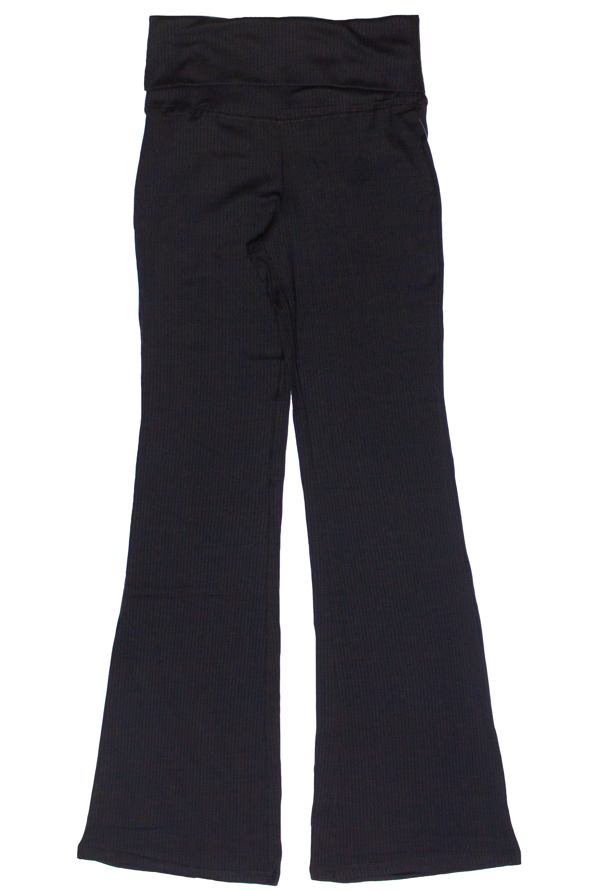 Ribbed Lightweight Fleece Lined Flare Leggings - Black