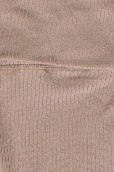 Ribbed Lightweight Fleece Lined Flare Leggings - Beige