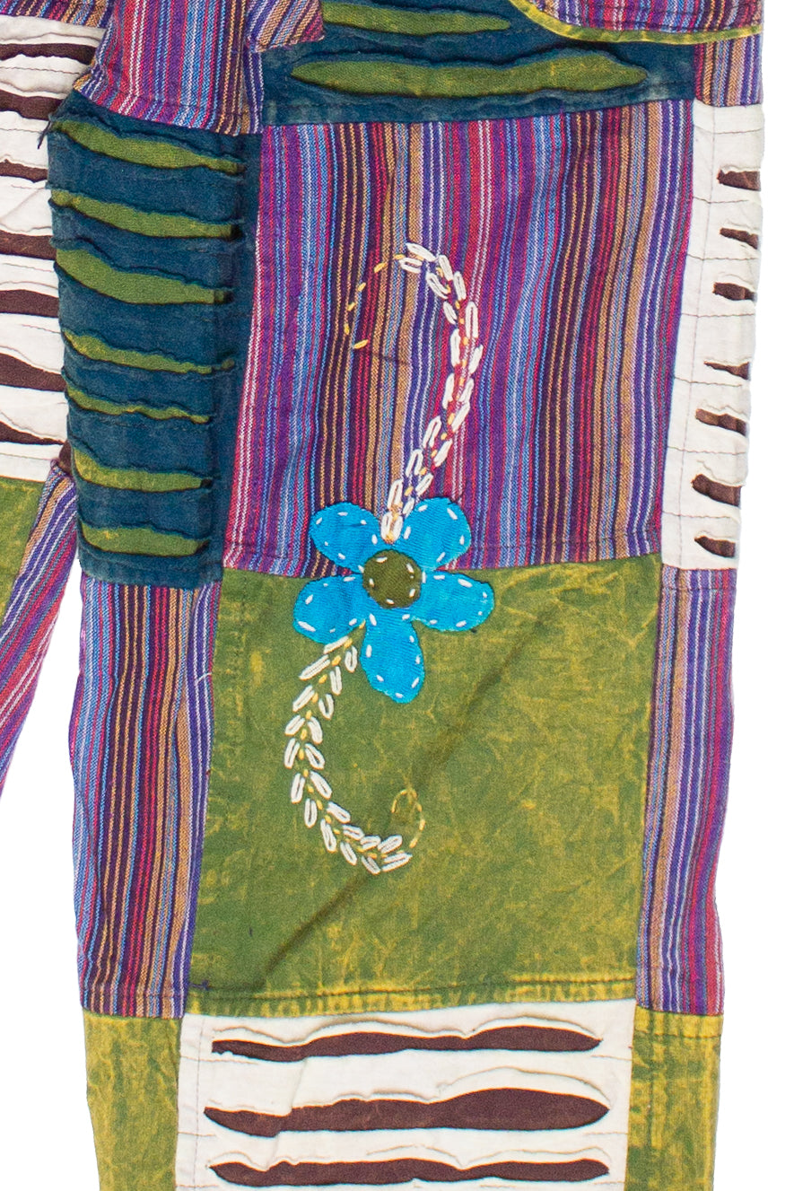 Distressed Embroidered Flower Patchwork Pants