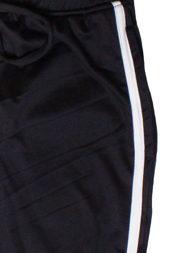 Fleece Lined Side Stripe Track Pants - Black