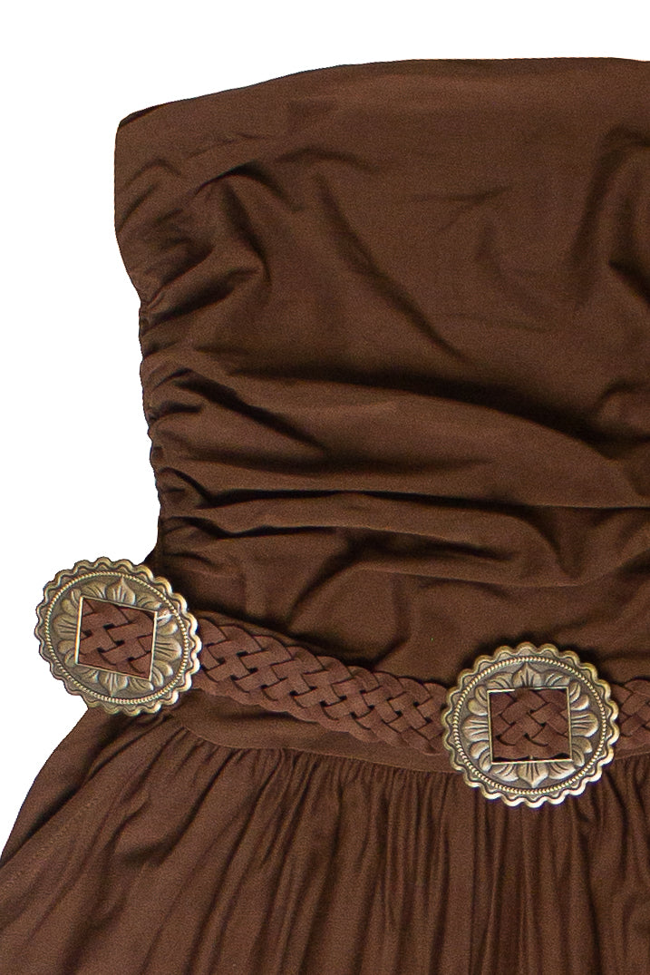 Belted Tube Top Wide Leg Jumpsuit - Brown