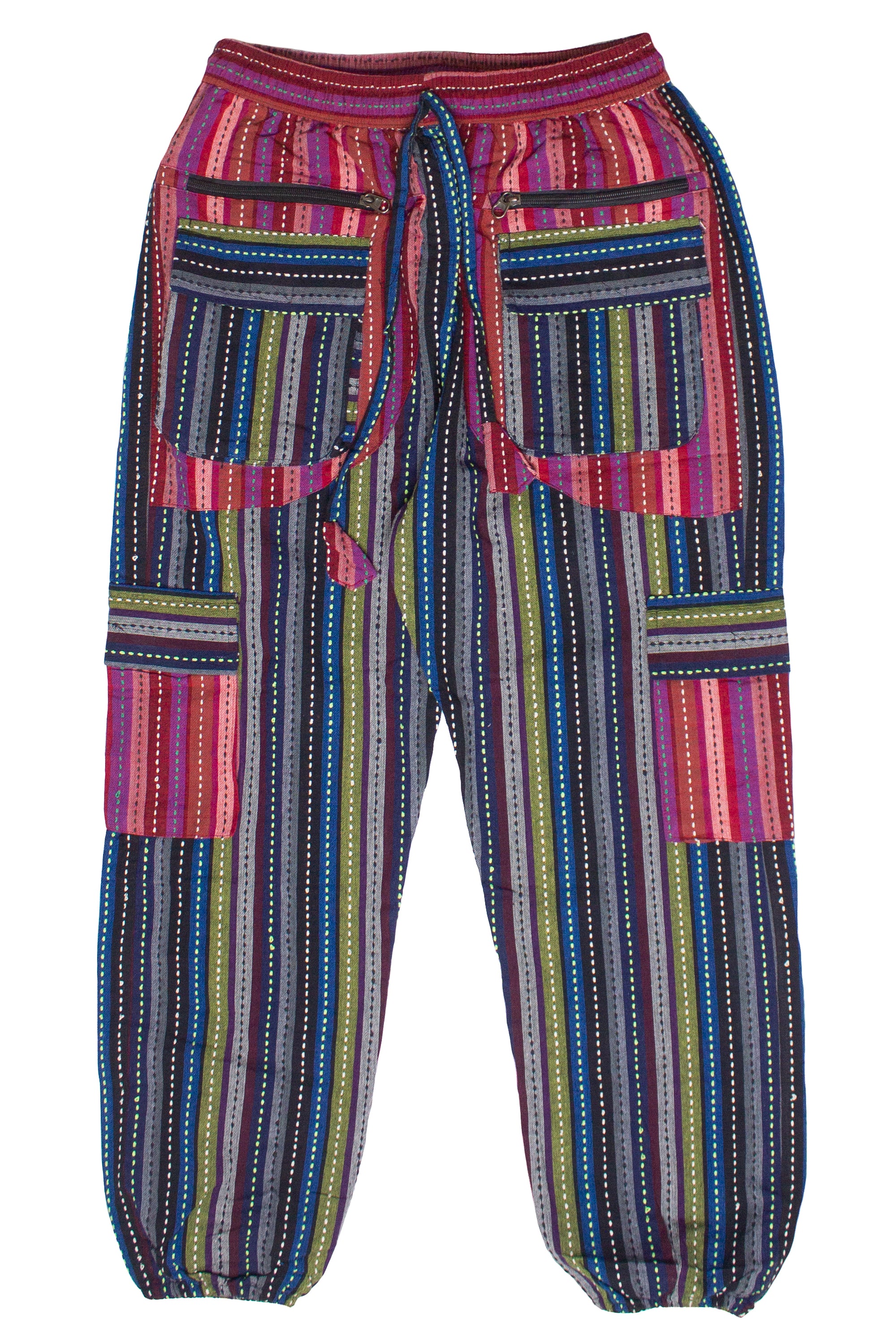 Running Stitch Striped Patchwork Pants