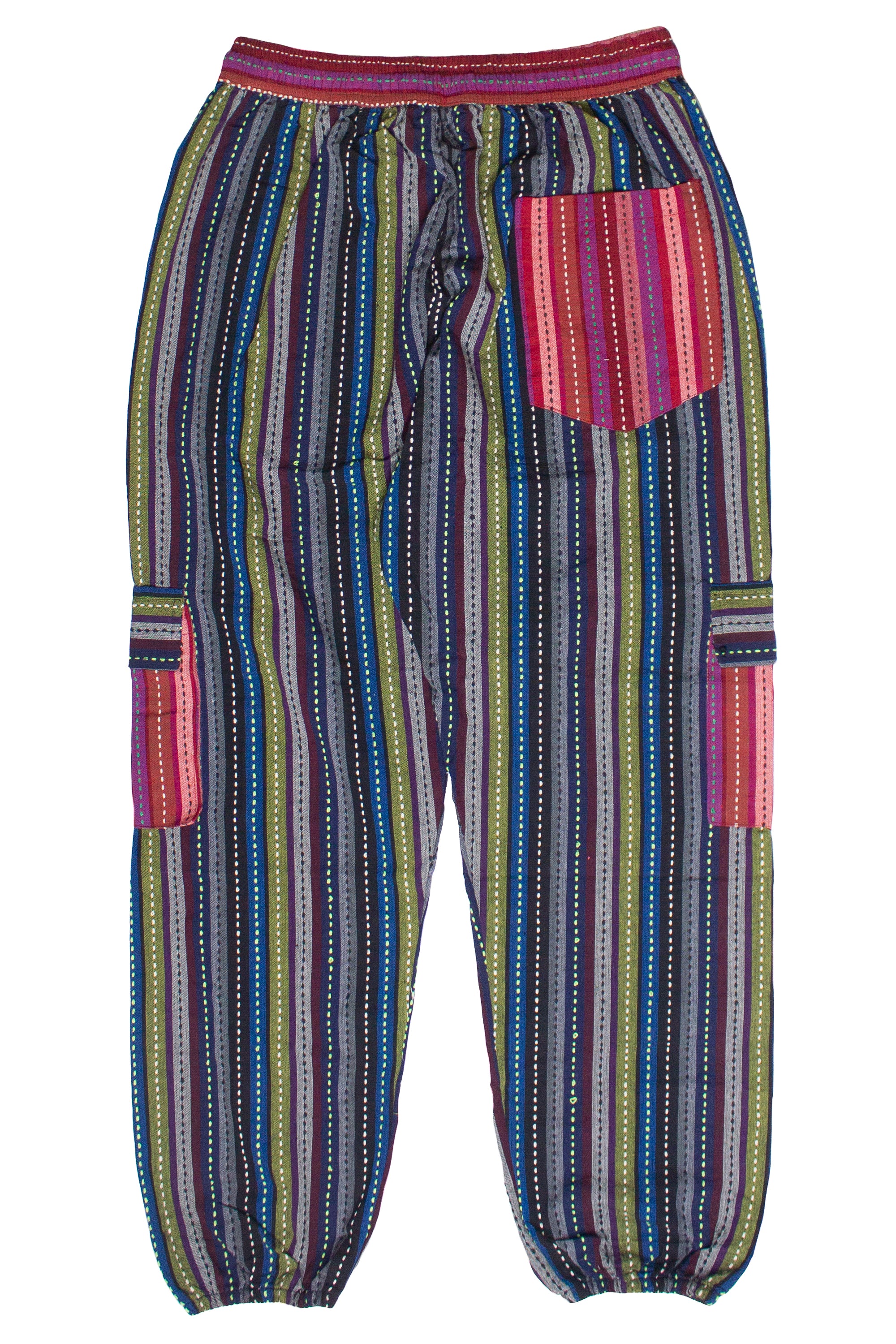 Running Stitch Striped Patchwork Pants