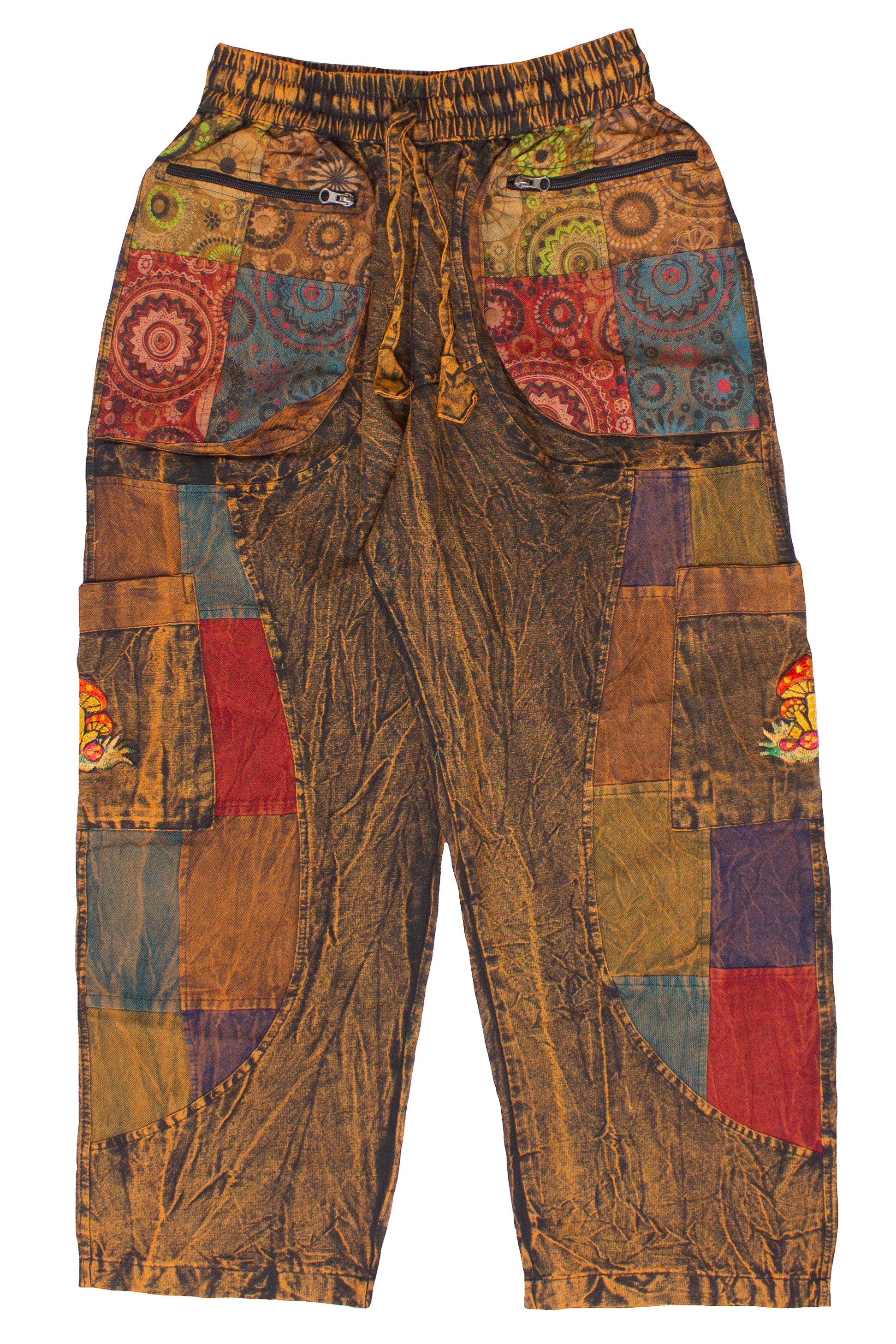 Embroidered Mushroom Block Patchwork Pants