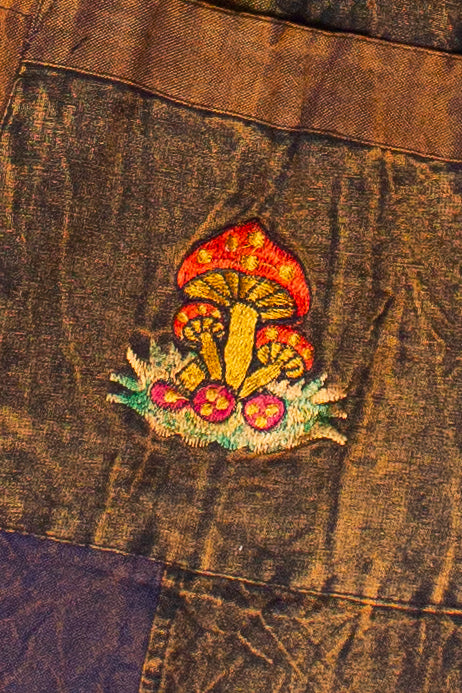 Embroidered Mushroom Block Patchwork Pants