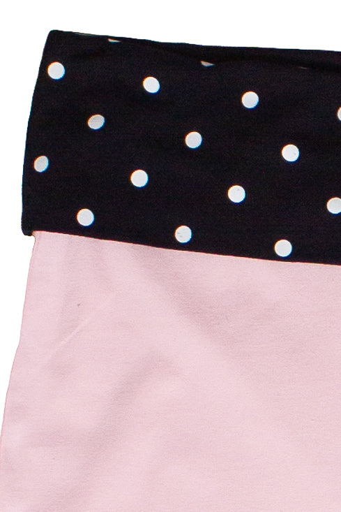 Polka Dot Fold Over Flare Pants - Light Pink