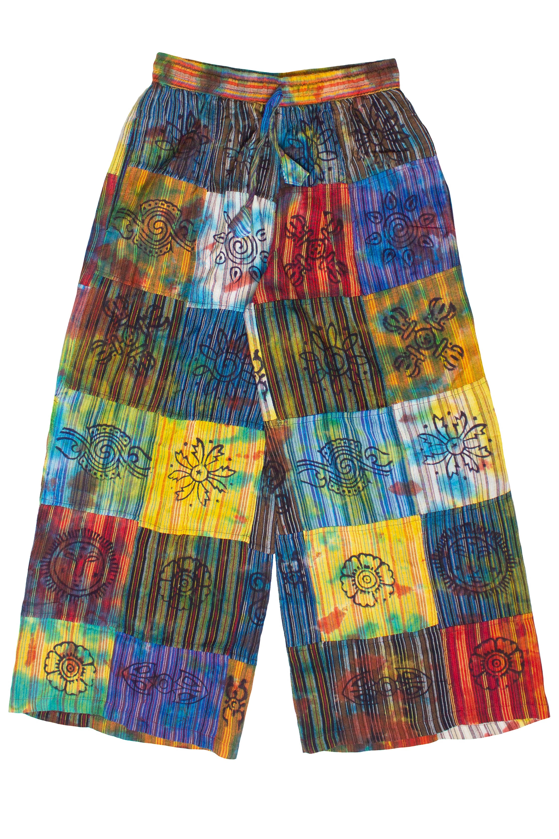 Stamped Tie Dye Wide Leg Patchwork Pants