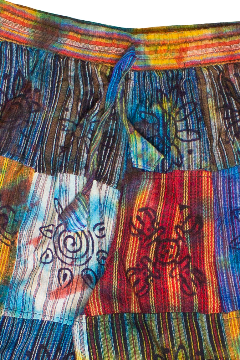 Stamped Tie Dye Wide Leg Patchwork Pants